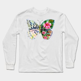 Painted green butterfly with flowers Long Sleeve T-Shirt